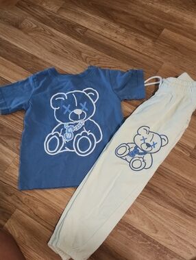Blue and Cream Teddy Graphic Kids Set